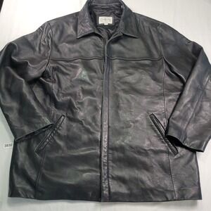 LINEA UOMO Mens 3XL Black Genuine Lambskin Leather Jacket Zip Front Collared
